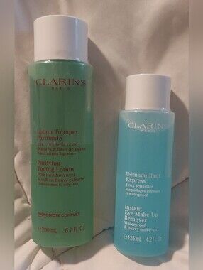 (2) PC Clarins Skincare Set- Purifying Toning Lotion & Eye Makeup Remover NEW